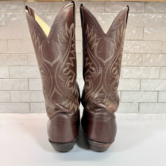 Nocona Men’s Brown Leather Cowboy Boots size 9 D‎ Needle Toe Made in the USA - Picture 5 of 13